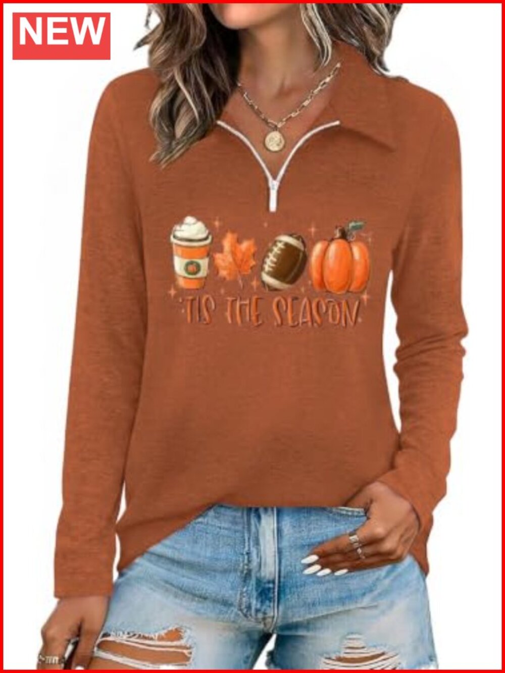 Half Zip Long Sleeve Polo Shirt Casual Holiday Top
